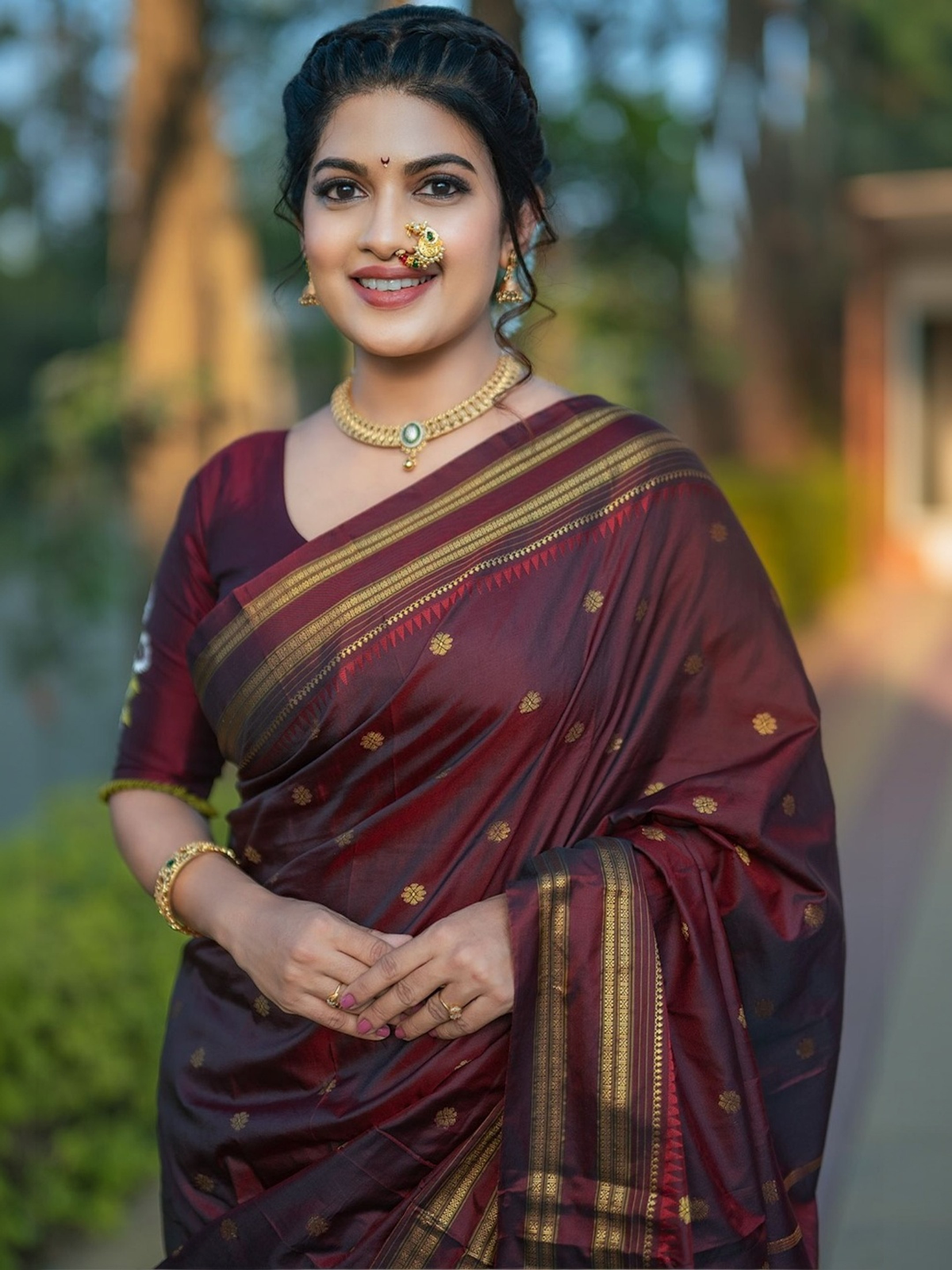 Maroon sequin embellished saree online with intricate detailing, ideal for weddings and festive occasions