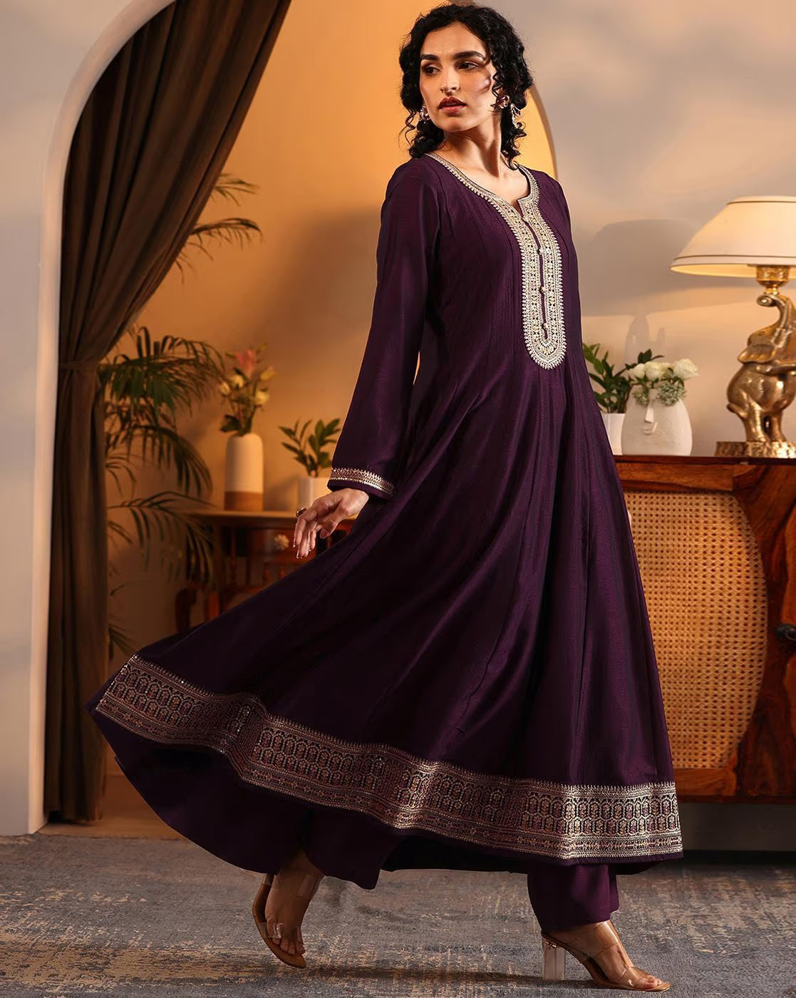 Elegant Sequined Kurta Set Women USA in rich purple with intricate embellishments and comfortable fit