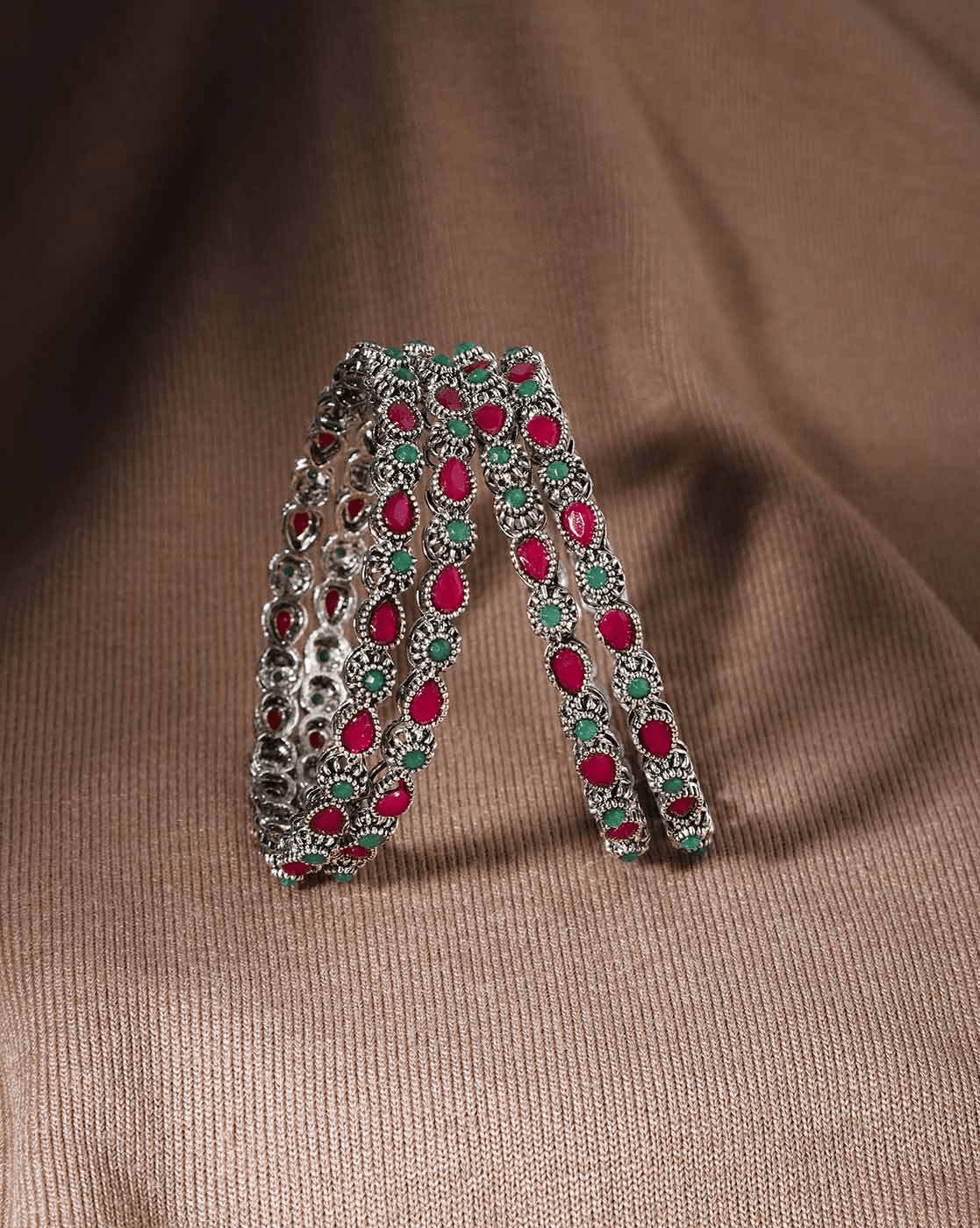 Set of 4 Oxidised Stone - Studded Bangles 2.6 &2.8 - aromie