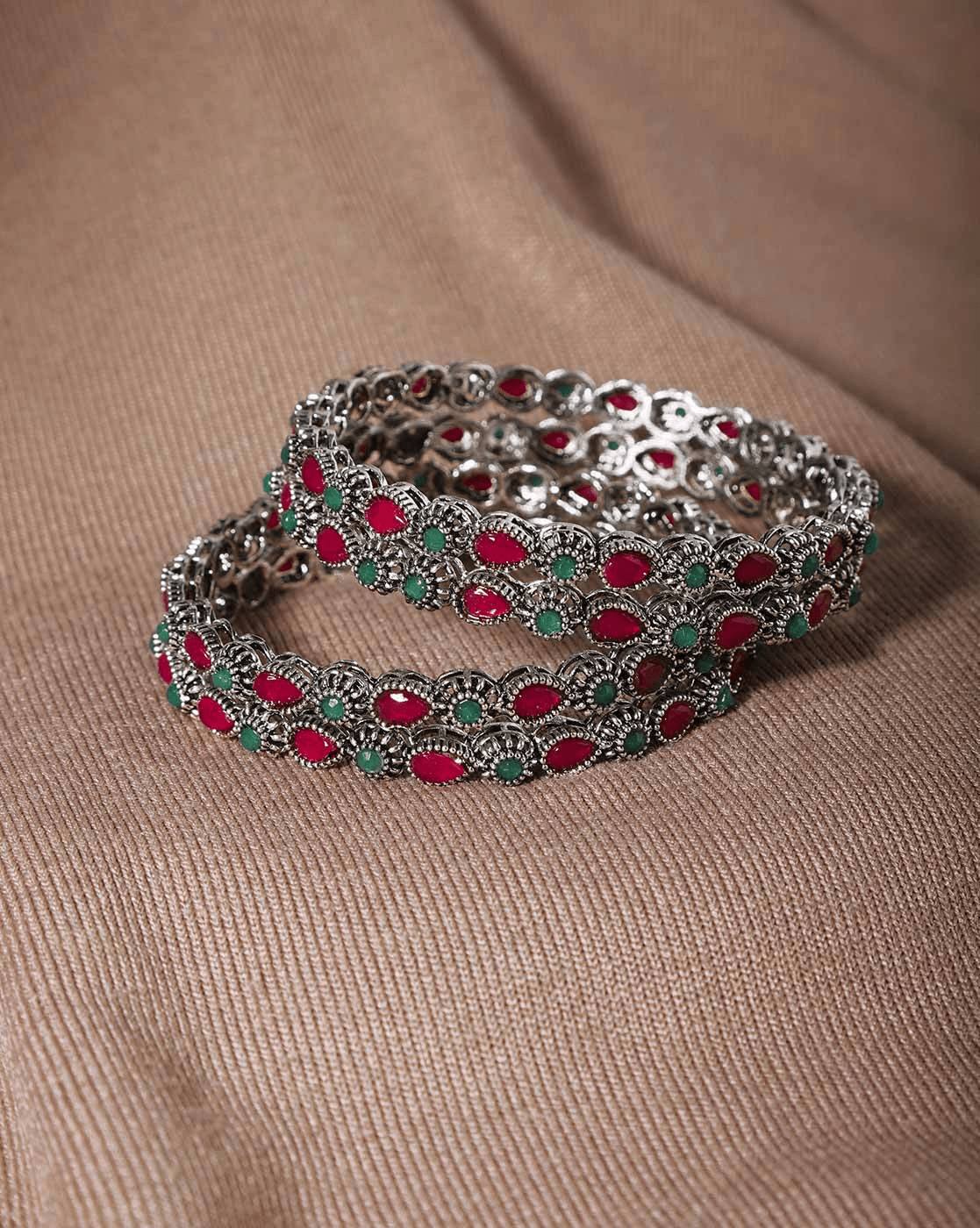 Set of 4 Oxidised Stone - Studded Bangles 2.6 &2.8 - aromie