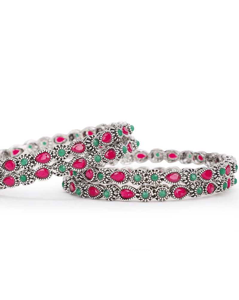 Set of 4 Oxidised Stone - Studded Bangles 2.6 &2.8 - aromie
