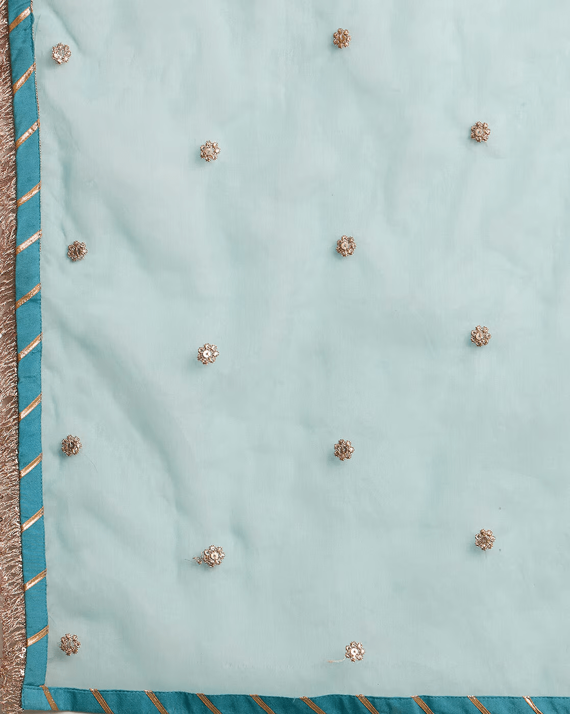 Elegant Silk Blend Kurta Set Canada featuring intricate floral embellishments on a turquoise fabric
