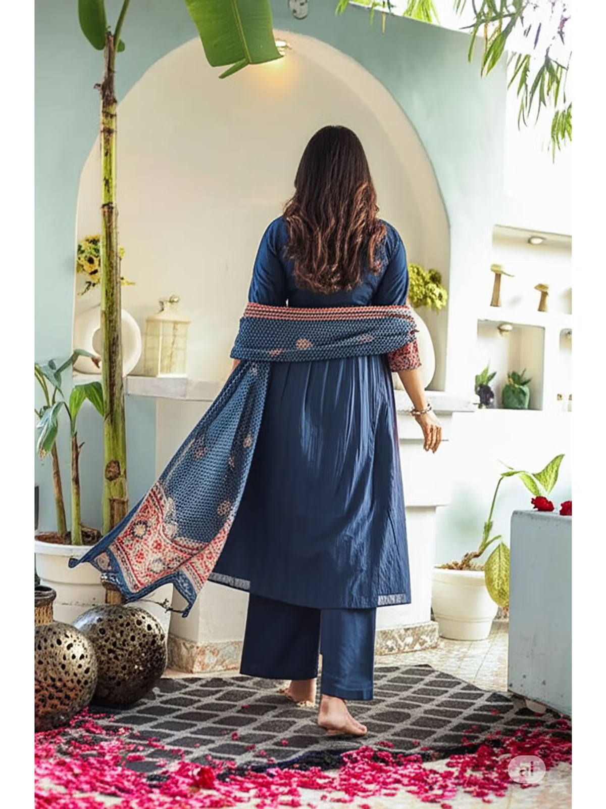 Elegant three piece silk blend kurta set Canada with a flowing design and matching dupatta