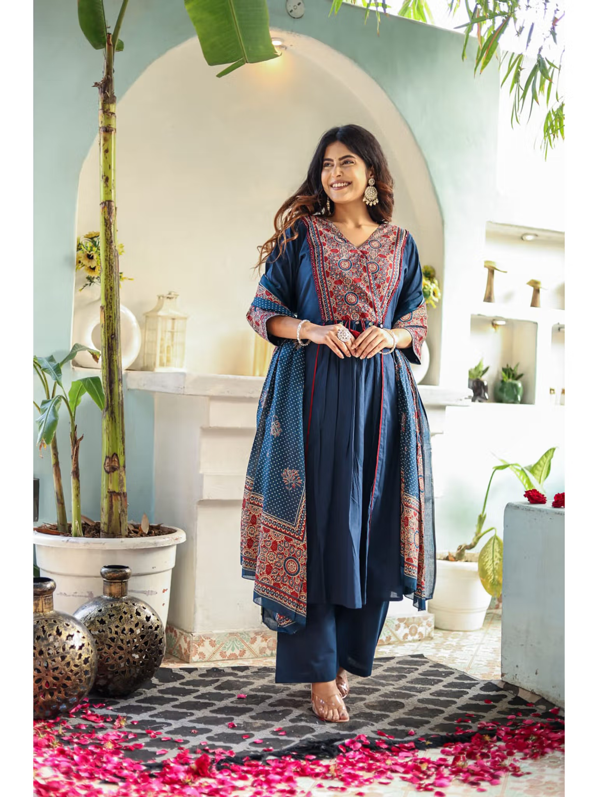 Elegant silk blend kurta set Canada featuring a patterned design and stylish silhouette