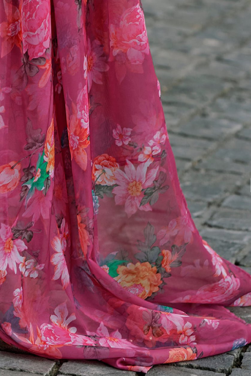 Elegant silk blend kurta set Canada featuring a vibrant floral design and lightweight fabric