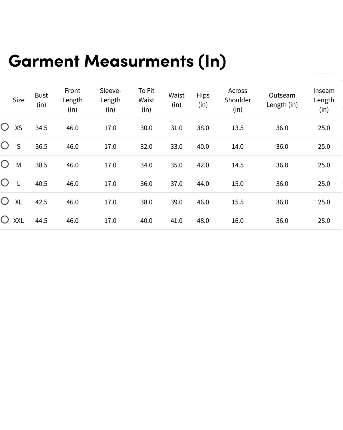 Aromie silk blend kurta set Canada displayed with detailed garment measurements chart