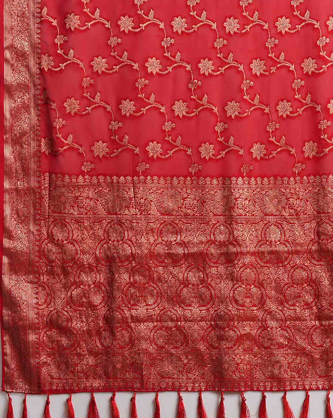 Elegant silk blend pink saree Canada featuring intricate floral embroidery and tassel detail