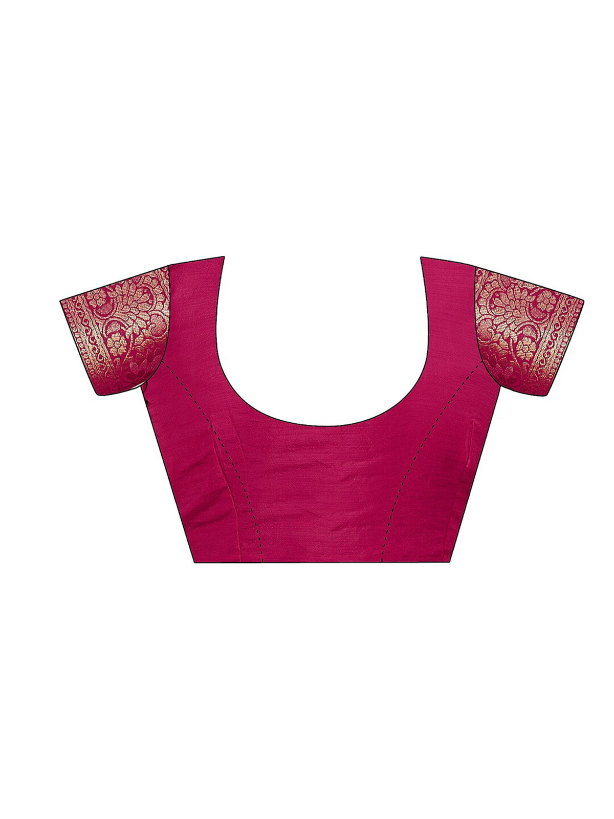 Front view of a magenta silk saree blouse with intricate embroidery, perfect for weddings in Canada