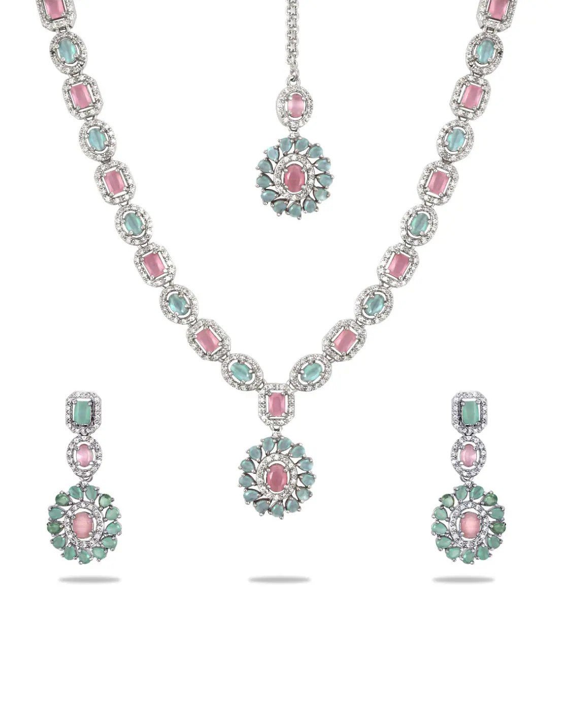 Silver - Plated Zink Alloy Necklace and Earrings Set for Women – Casual Everyday Jewelry - aromie