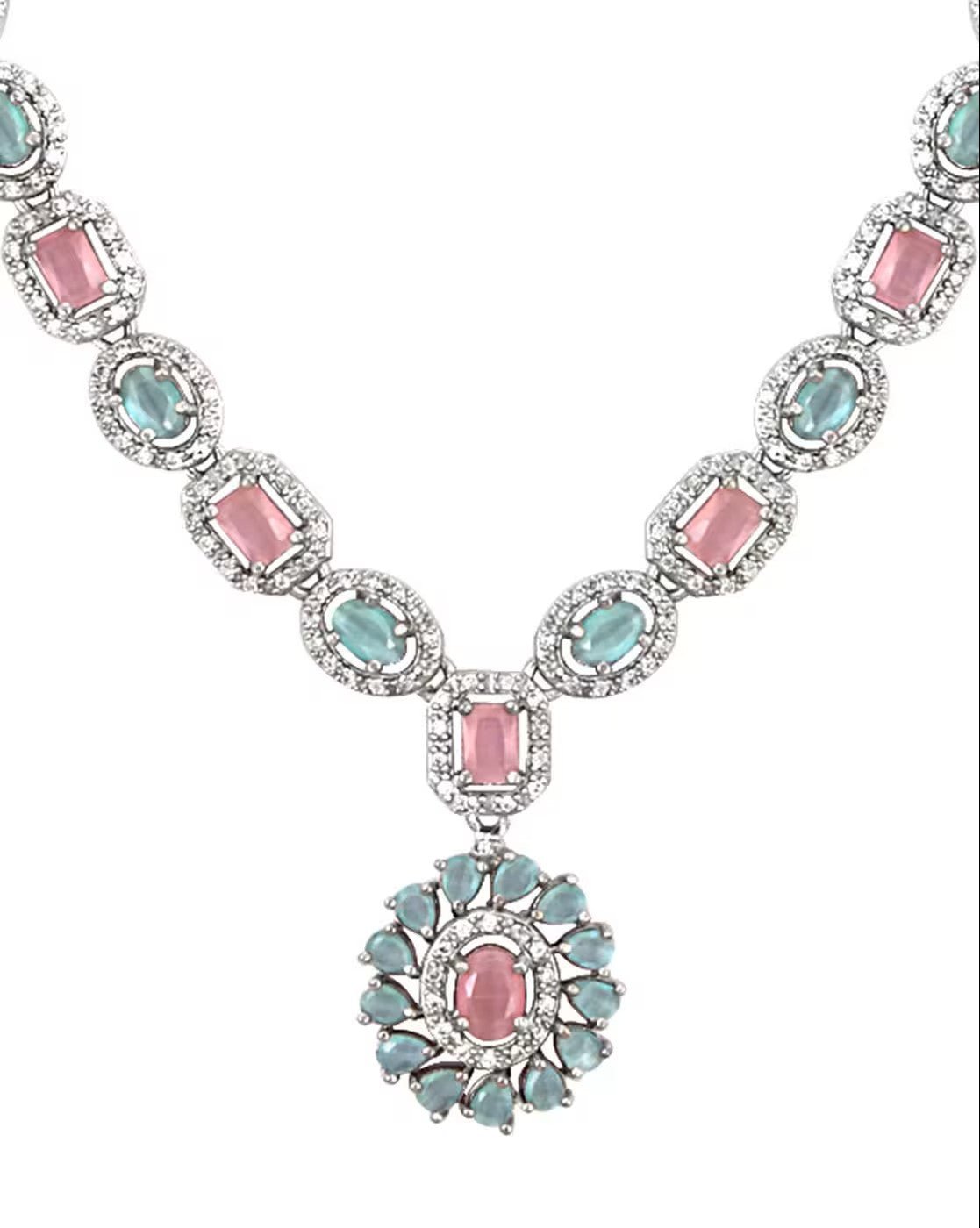 Silver - Plated Zink Alloy Necklace and Earrings Set for Women – Casual Everyday Jewelry - aromie