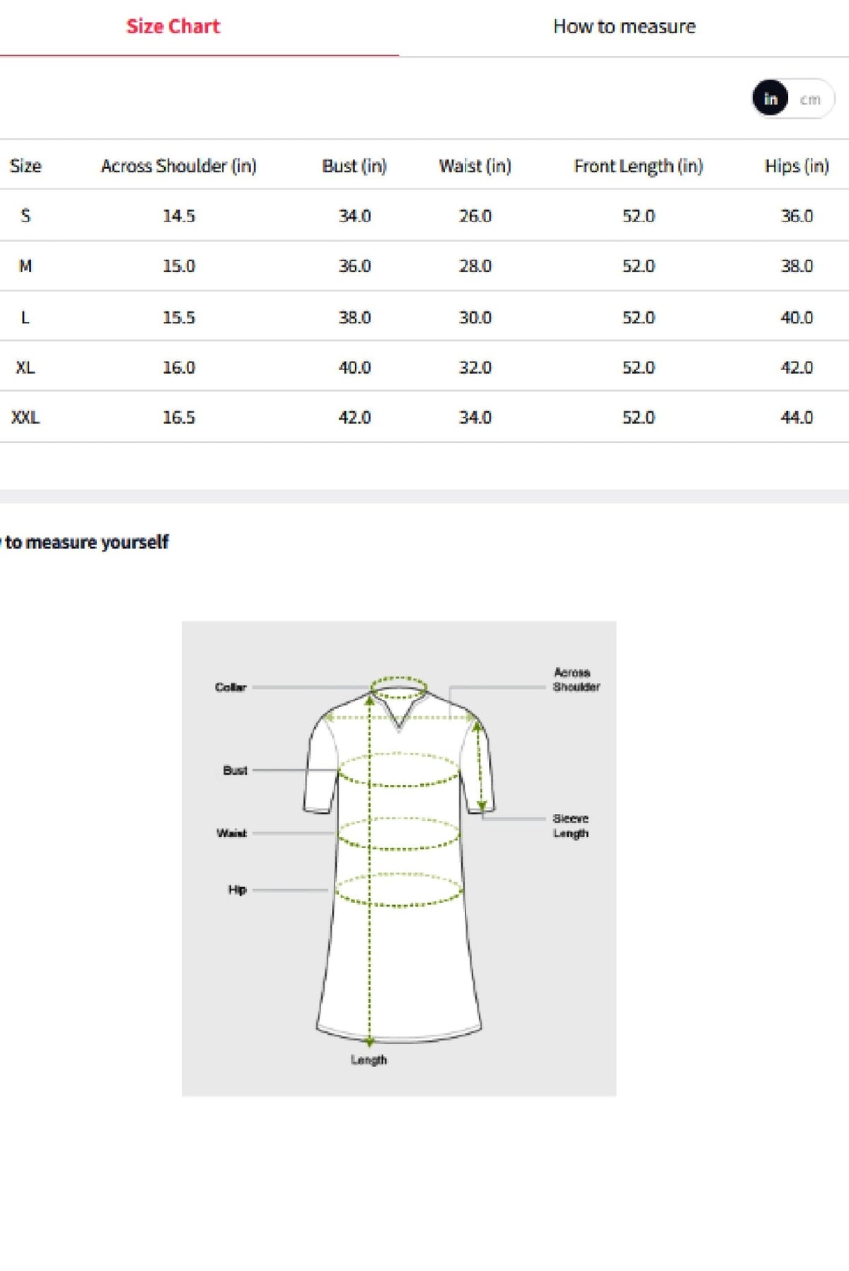Aromie soft cotton kurta set Canada with detailed size chart for perfect fit and comfortable wear