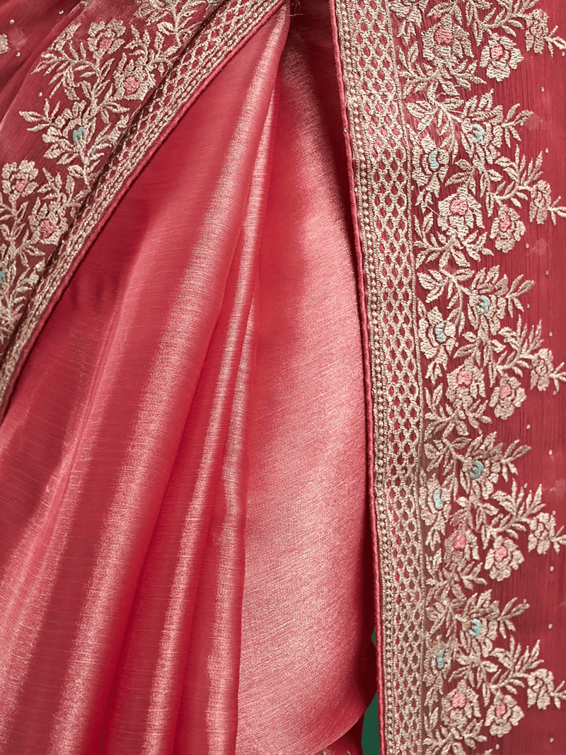 Soft Silk Saree with Embroidery - Elegant Design