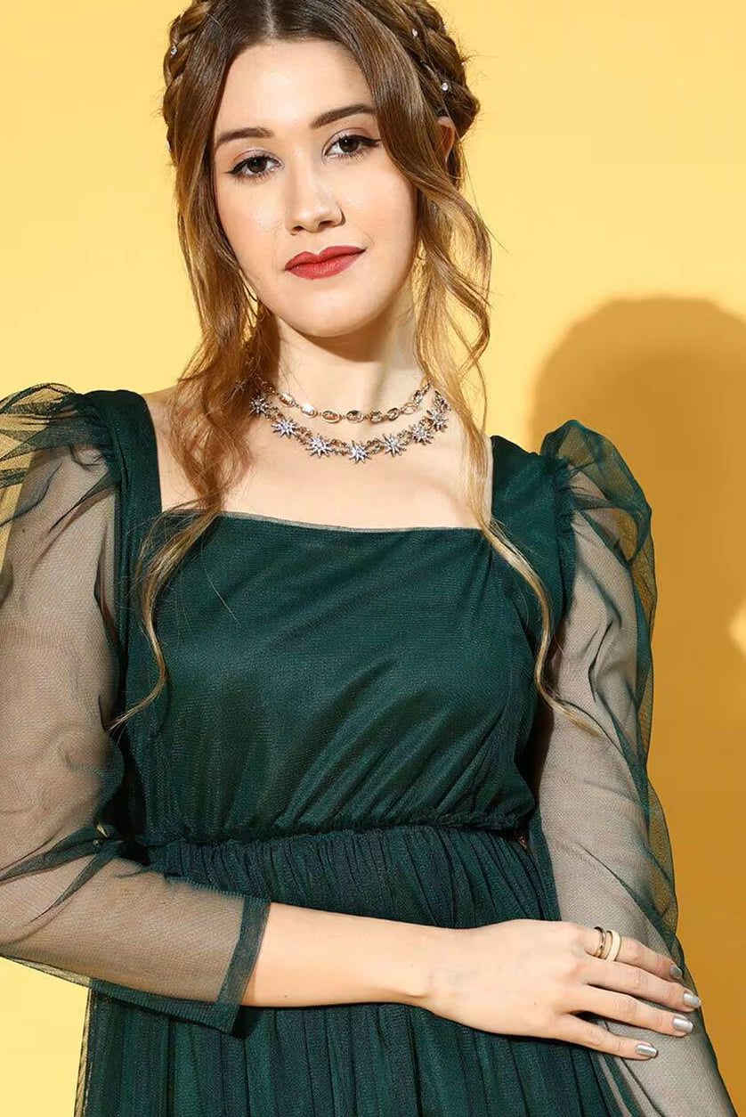 Square Neck Fit and Flare Dress for Women