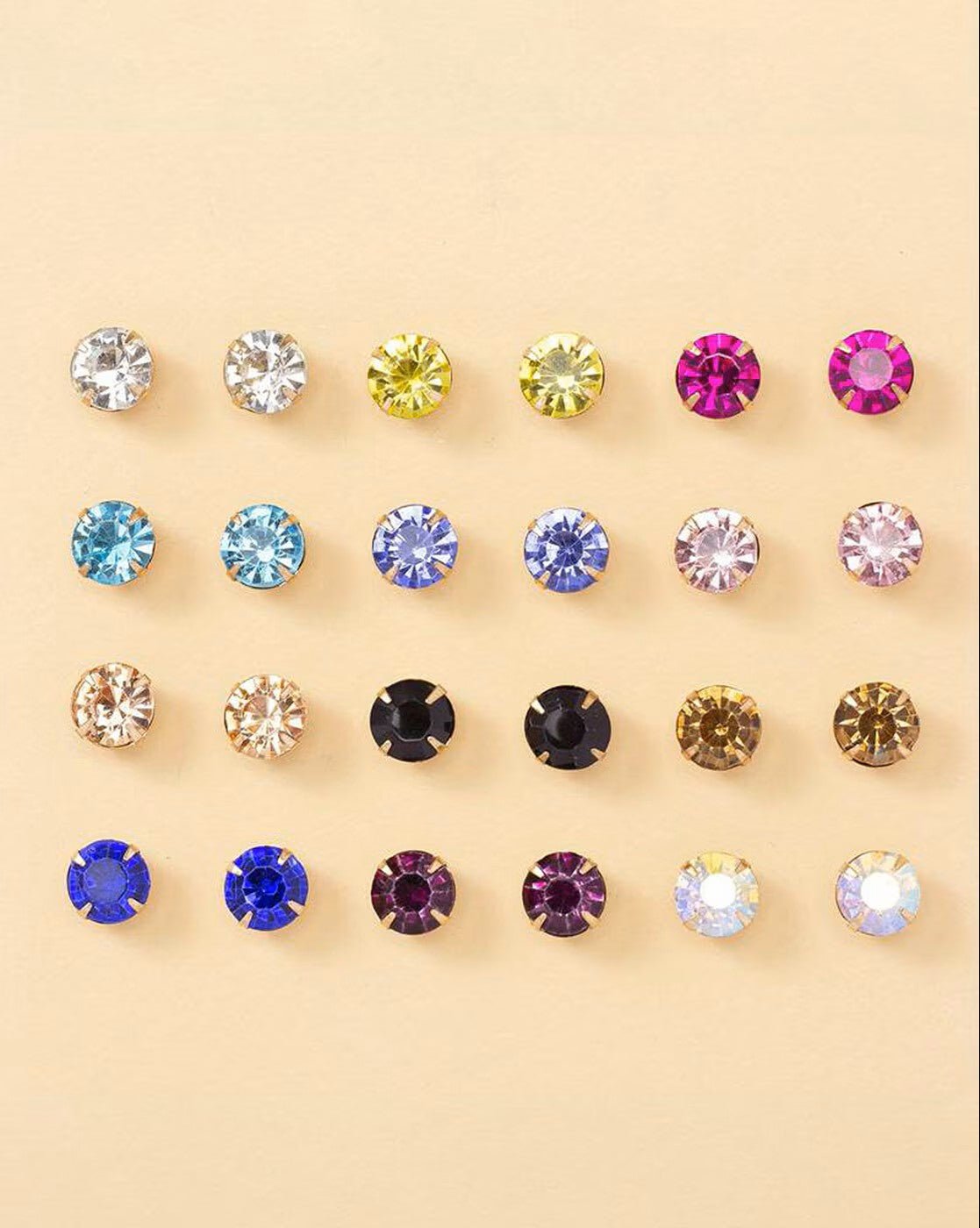 Stone Studded Brass Stud Earrings – Set of 12 Elegant Casual Earrings for Women - aromie
