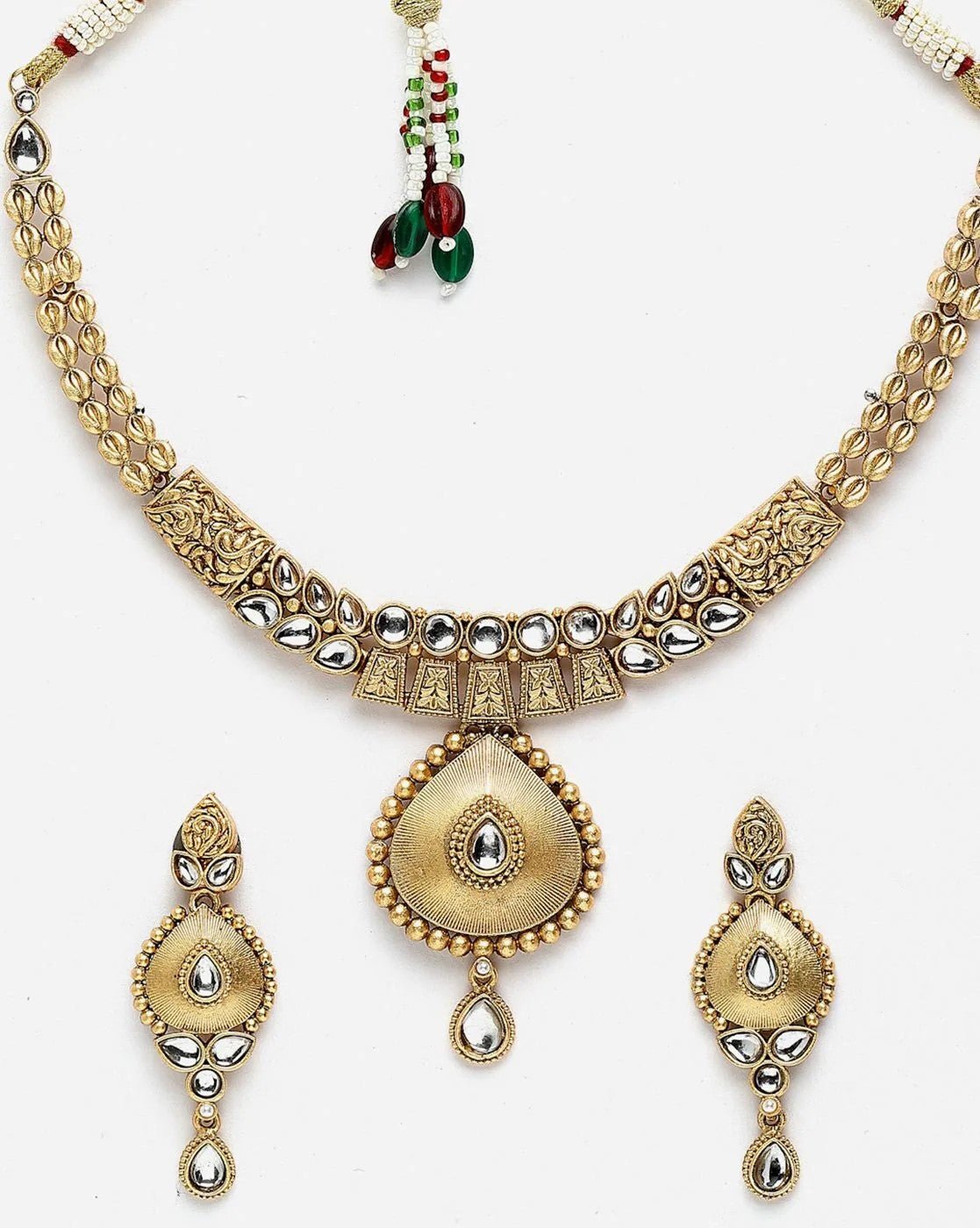 Stone - Studded Necklace and Earrings Set for Women – Elegant Party Jewelry, Brass with Sparkling Stones - aromie