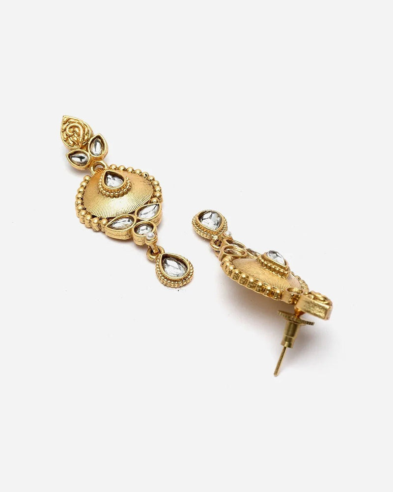 Stone - Studded Necklace and Earrings Set for Women – Elegant Party Jewelry, Brass with Sparkling Stones - aromie