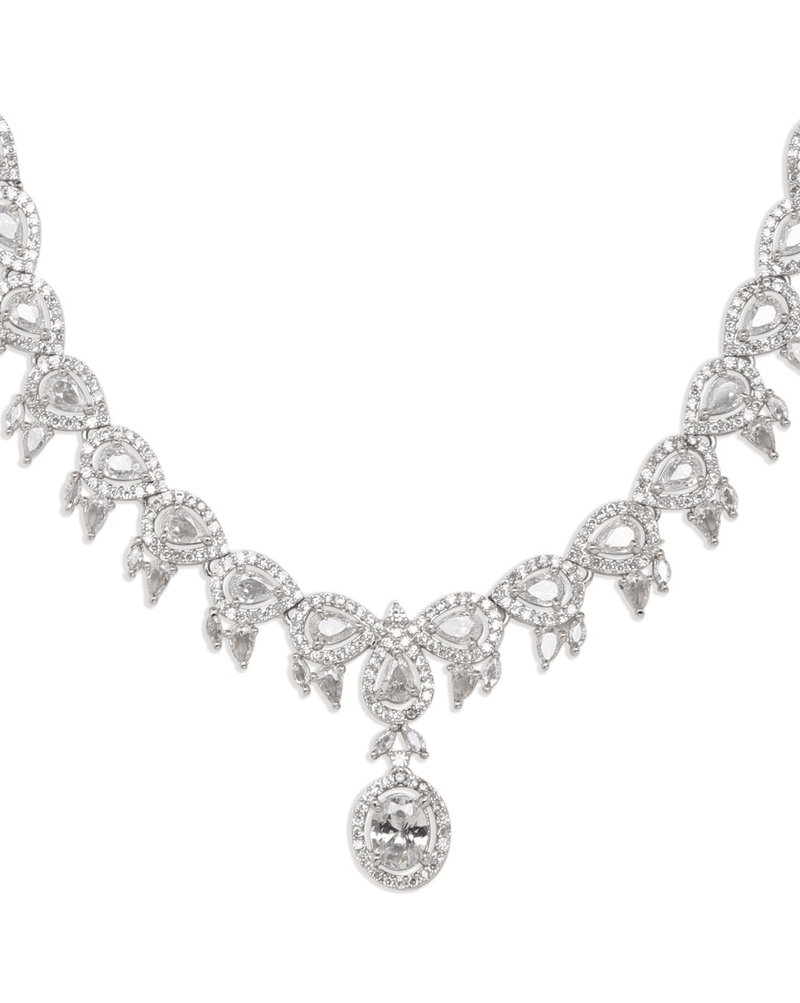 Stone - Studded Necklace & Earrings Set - aromie