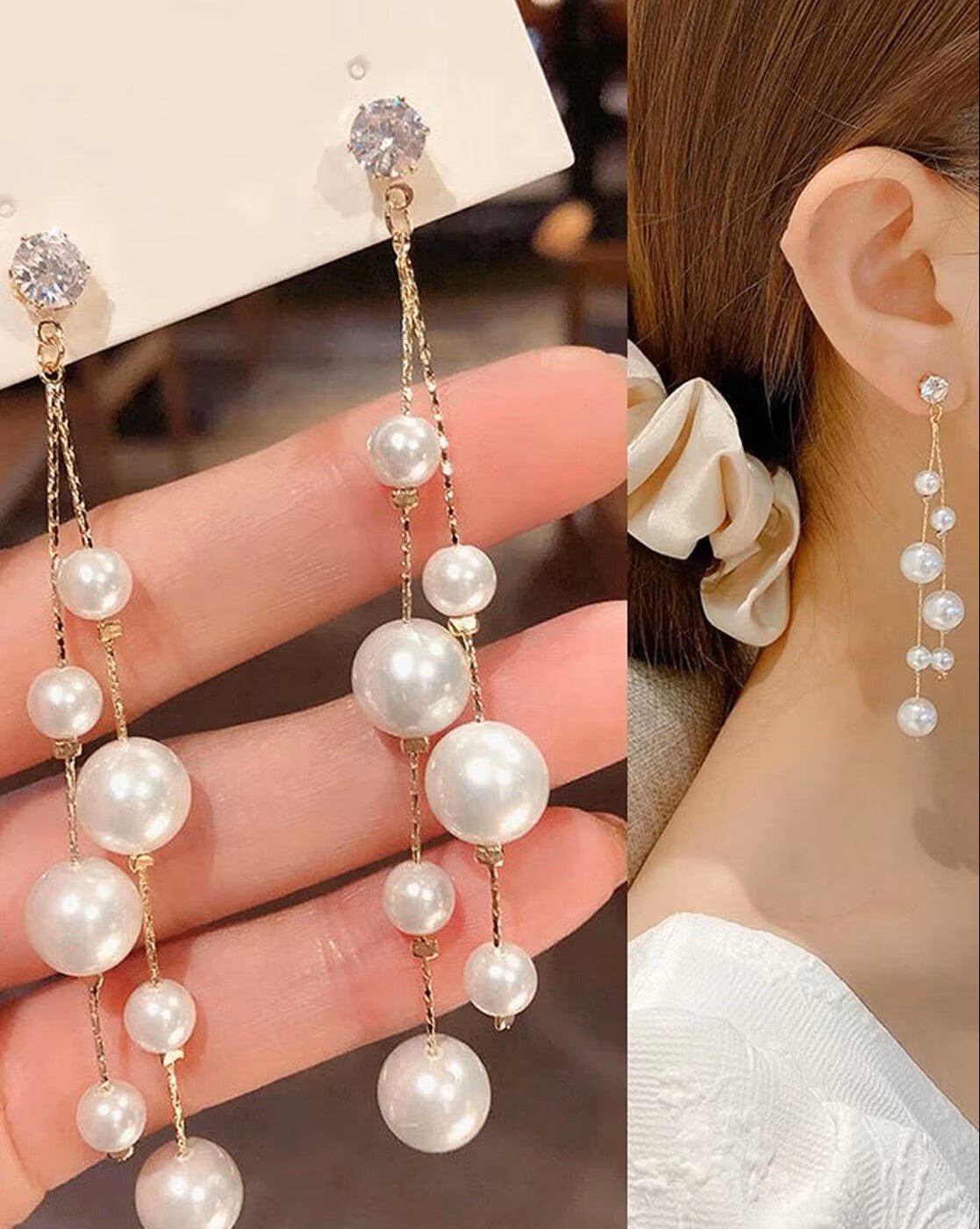 Stone - Studded Pearl Drop Earrings for Women – Elegant Brass Jewelry for Festive & Party Wear - aromie