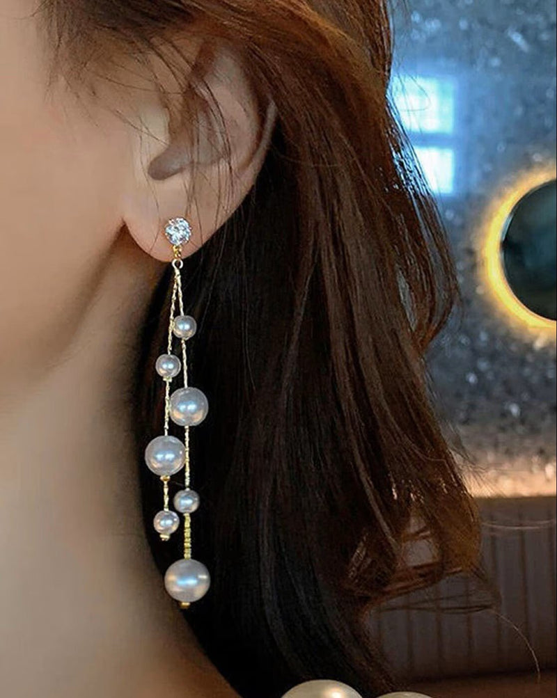 Stone - Studded Pearl Drop Earrings for Women – Elegant Brass Jewelry for Festive & Party Wear - aromie