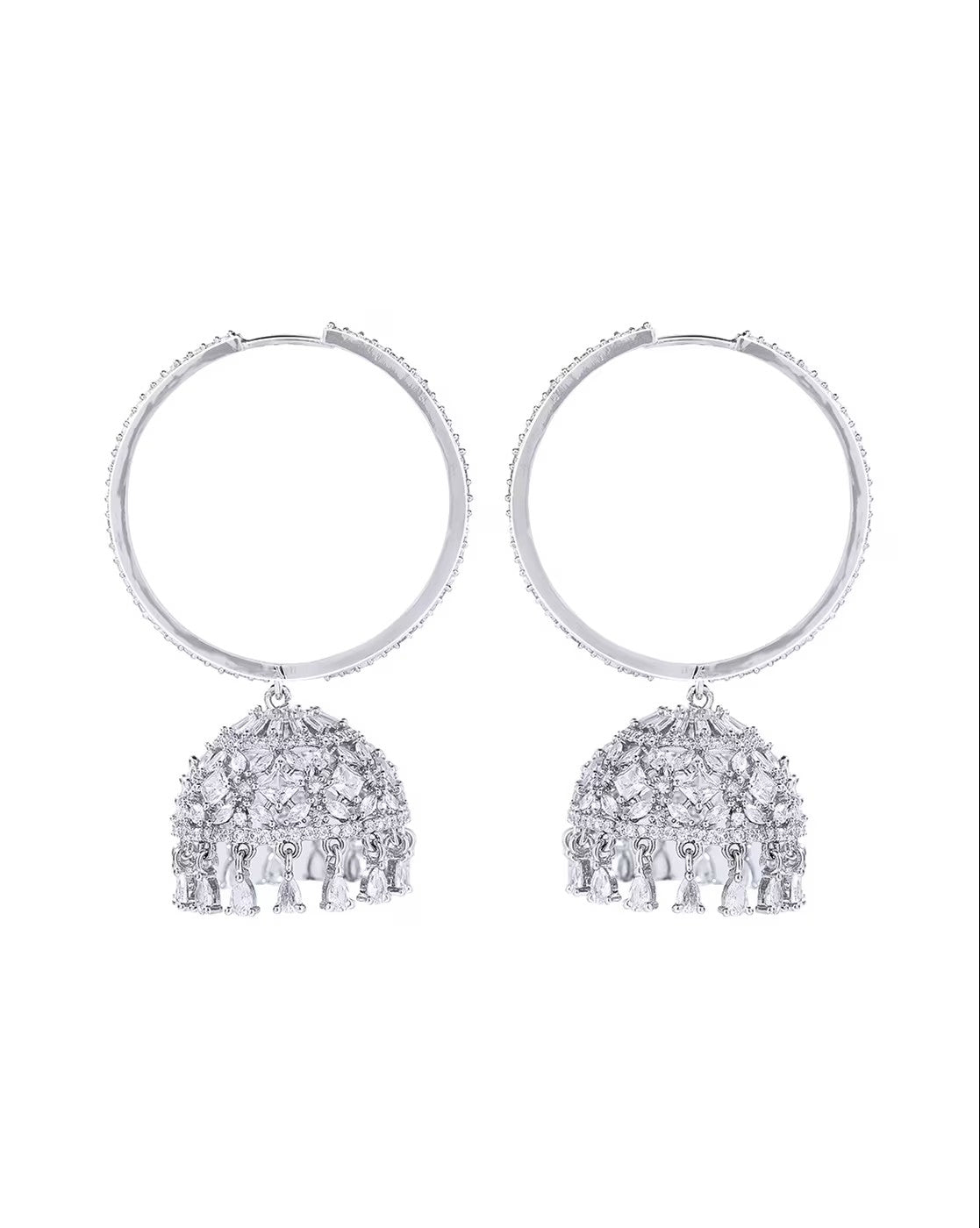 Stylish Rhodium - Plated Studded Hoop Earrings for Women – Elegant and Everyday Ready - aromie
