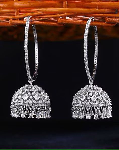 Stylish Rhodium - Plated Studded Hoop Earrings for Women – Elegant and Everyday Ready - aromie