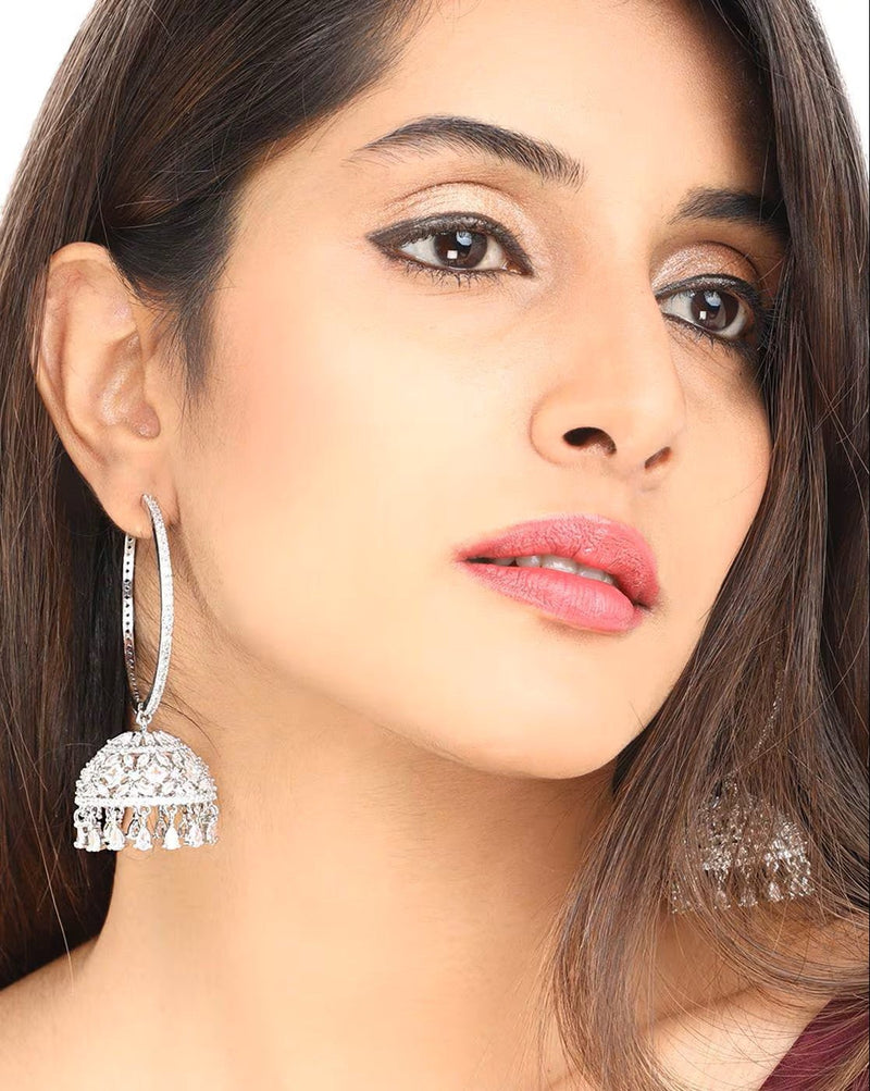 Stylish Rhodium - Plated Studded Hoop Earrings for Women – Elegant and Everyday Ready - aromie