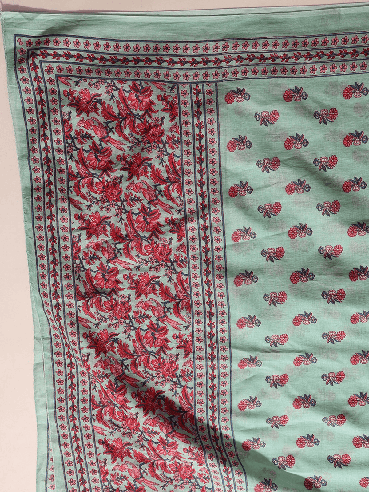 Teal Cotton Straight Kurta Set for Women – Floral Print with Voile Dupatta - aromie