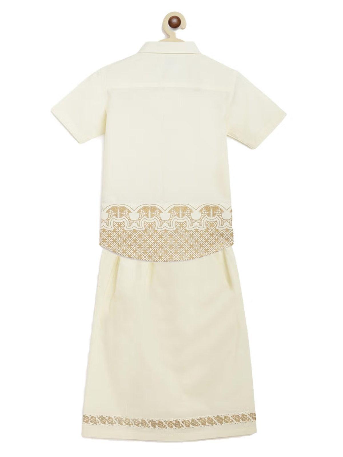 Cream boys mundu dhoti set Canada with short sleeve kurta and gold embroidered border traditional outfit