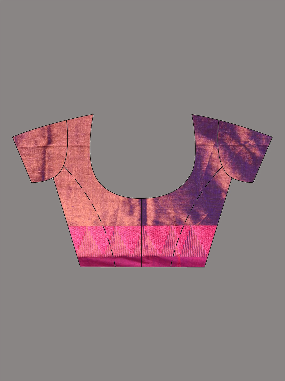 Front view of a pink tissue saree blouse with intricate design, perfect for festive occasions in Canada.