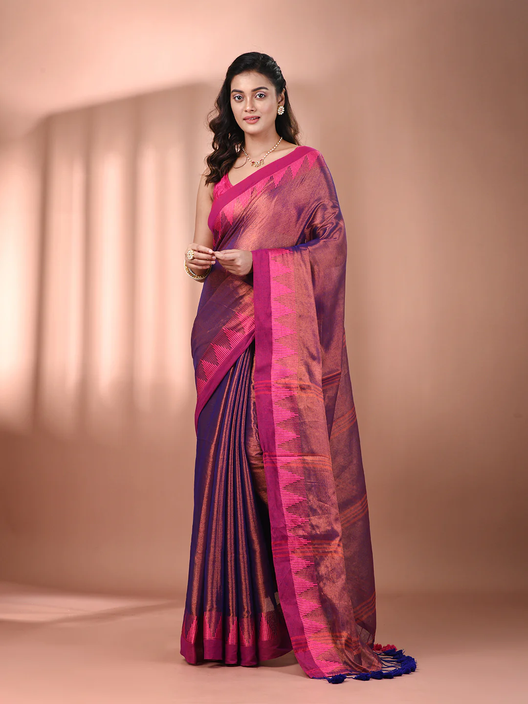 Elegant purple and pink tissue saree by aromie, perfect for weddings and special occasions in Canada.