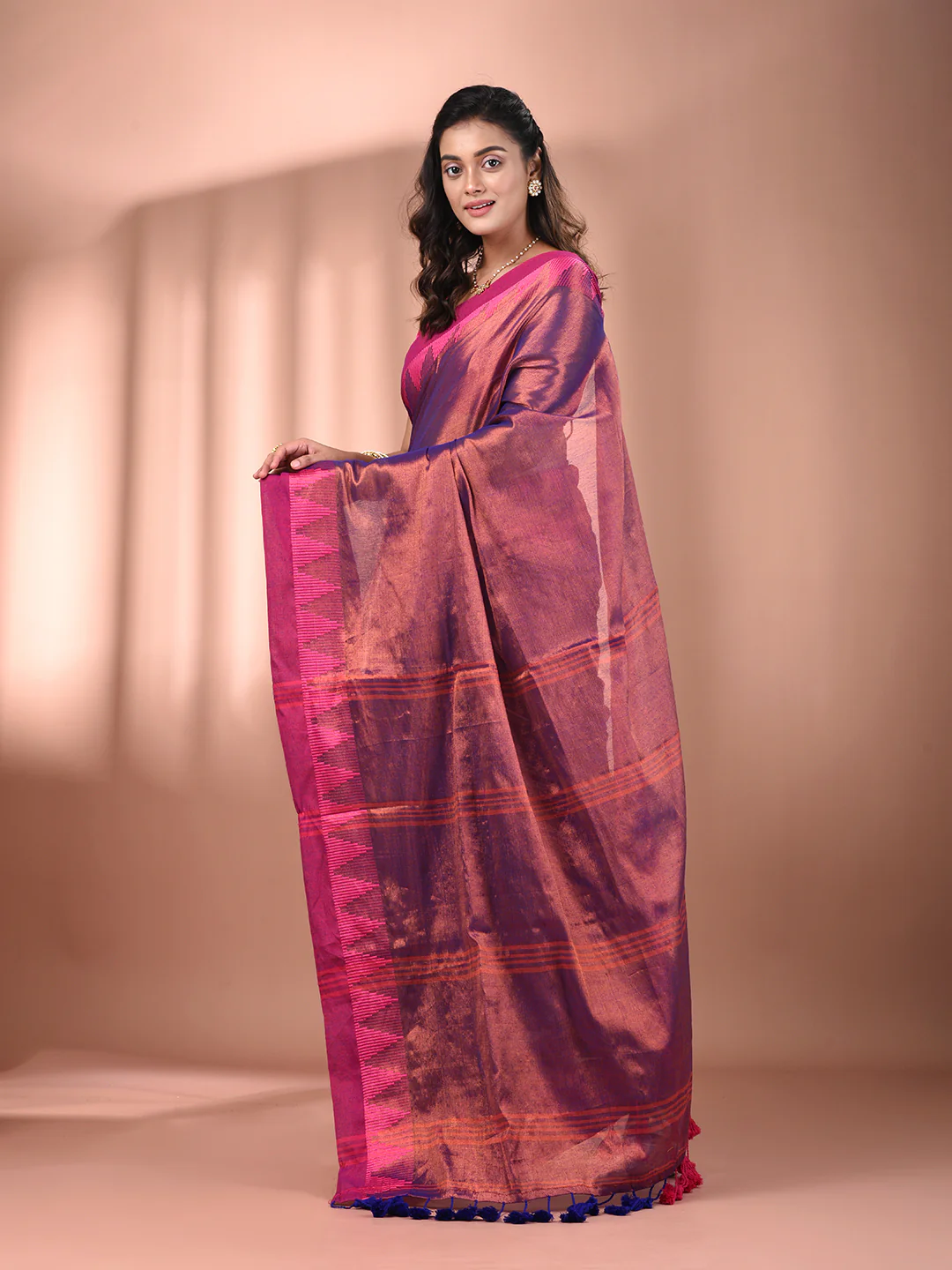 Pink and purple tissue saree from Aromie, ideal for weddings and festive occasions in Canada