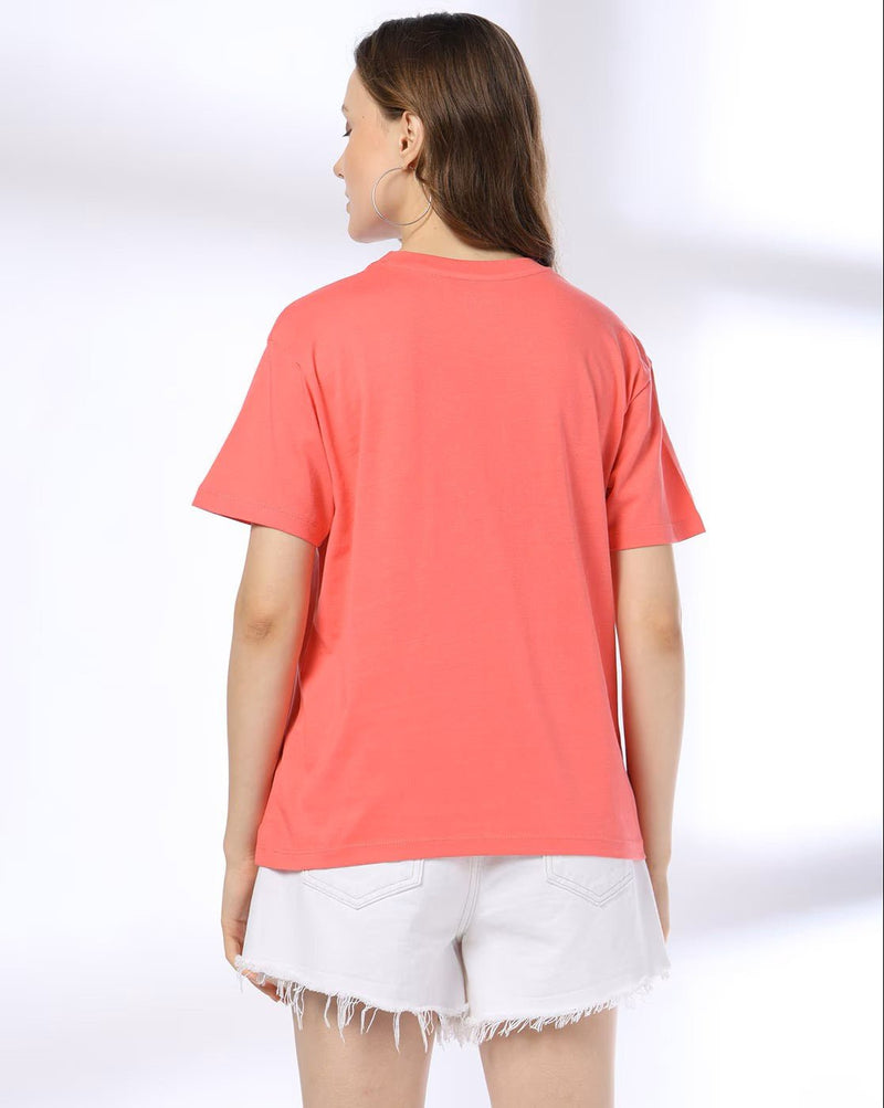 Women Typographic Print Regular Boxy Fit Crew-Neck T-Shirt