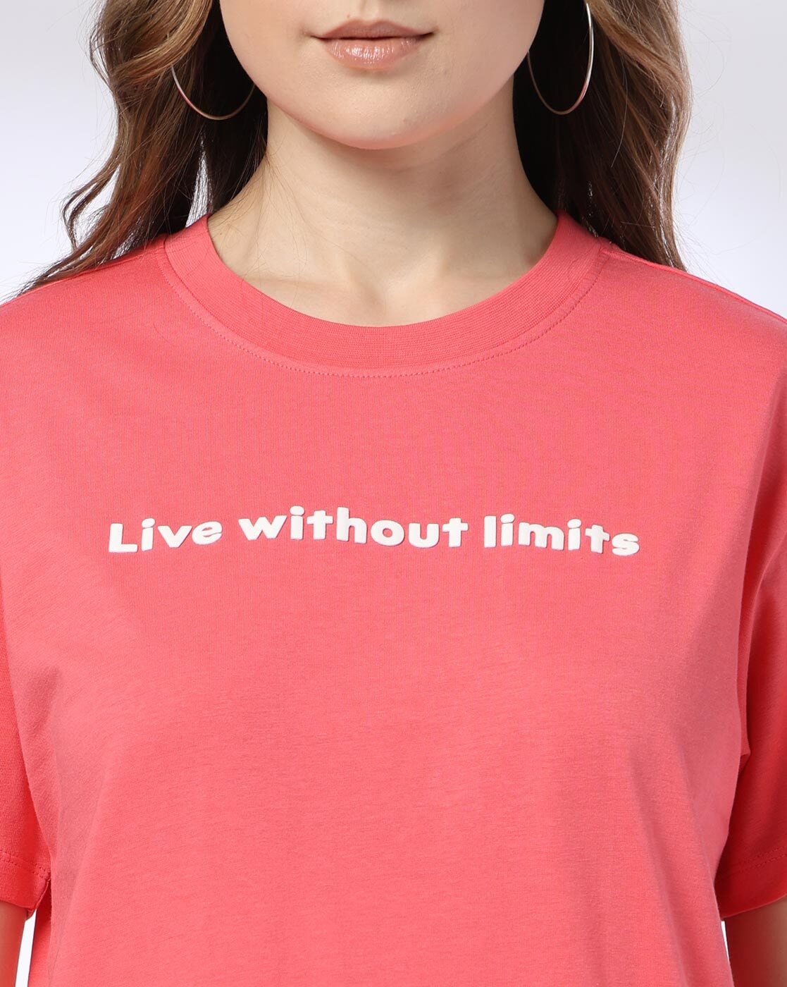 Women Typographic Print Regular Boxy Fit Crew-Neck T-Shirt