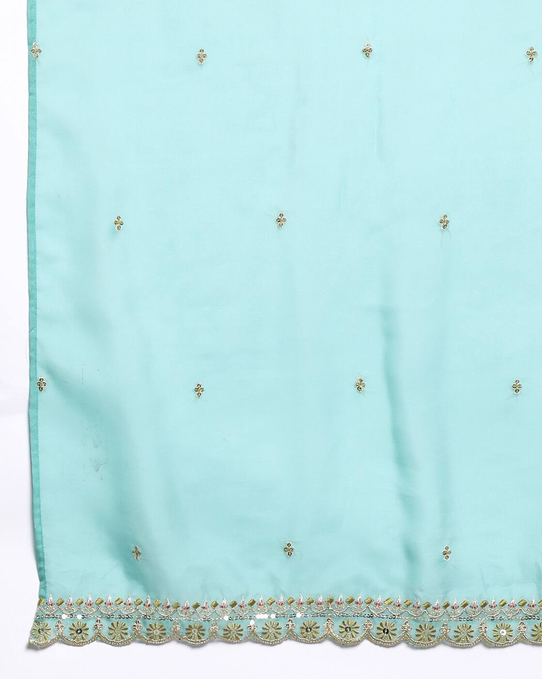 Aromie three piece kurtha in light blue with delicate embroidery and scalloped edge detail Georgette Anarkali Gown Canada