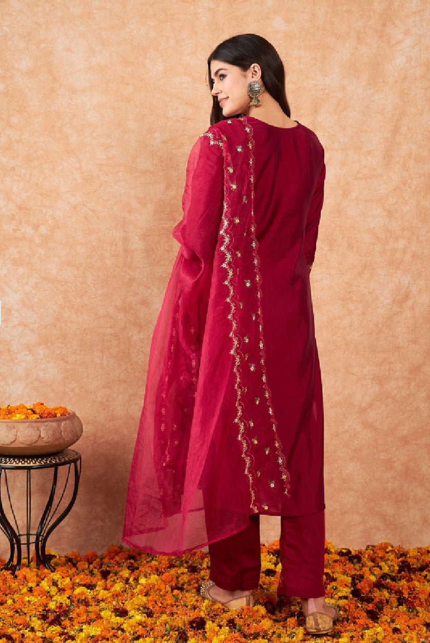 Mauve Embroidered Kurta Set for Women