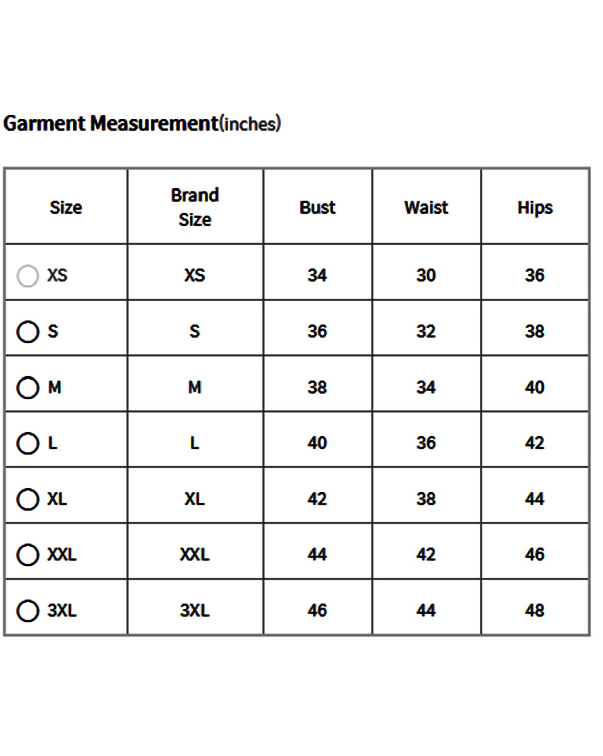 Aromie three piece soft cotton kurta set Canada size chart showing measurements in bust waist and hips