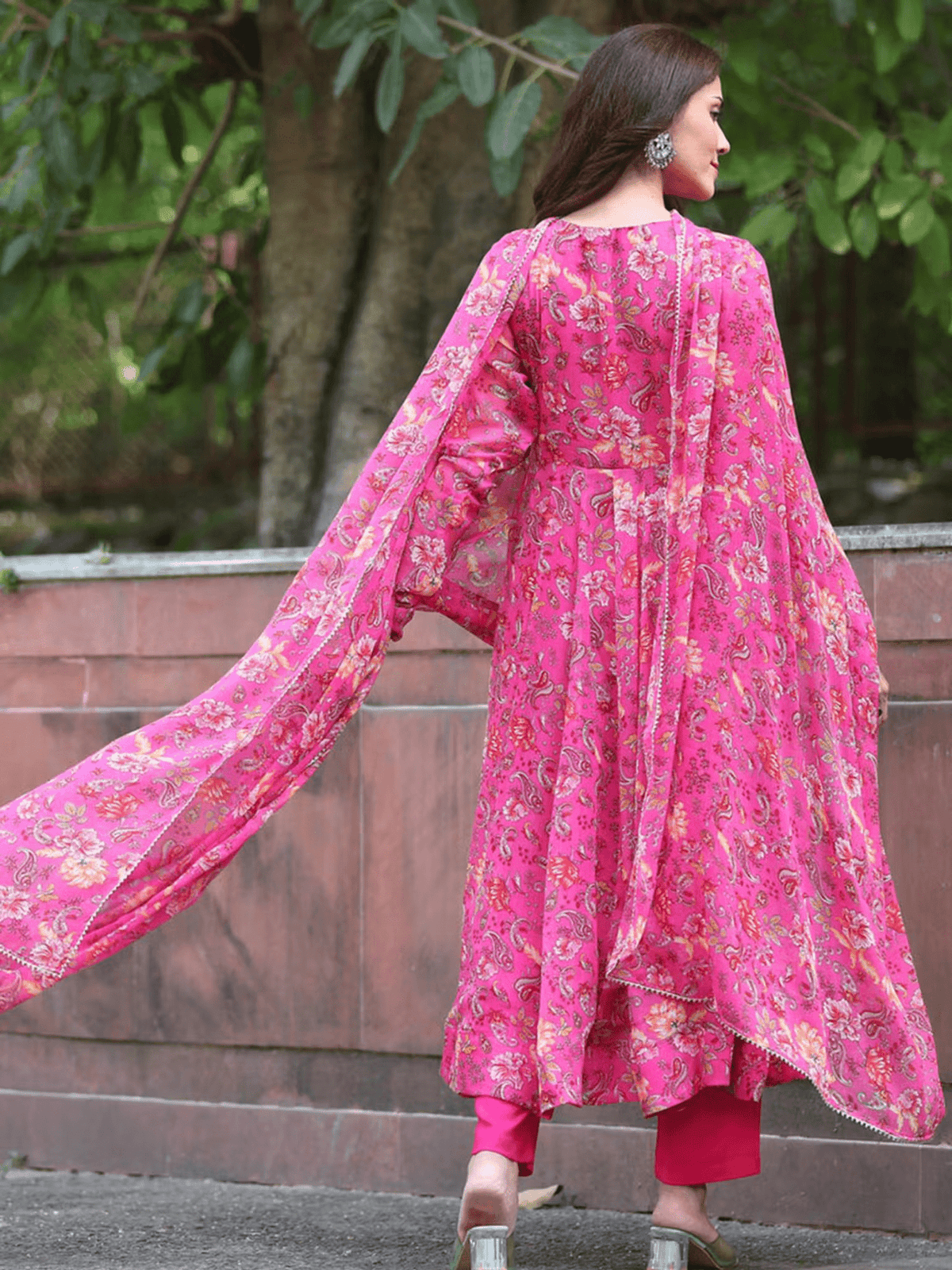 Vibrant Floral Anarkali Kurta Set – Georgette Kurta with Pant & Dupatta for Casual Wear - aromie