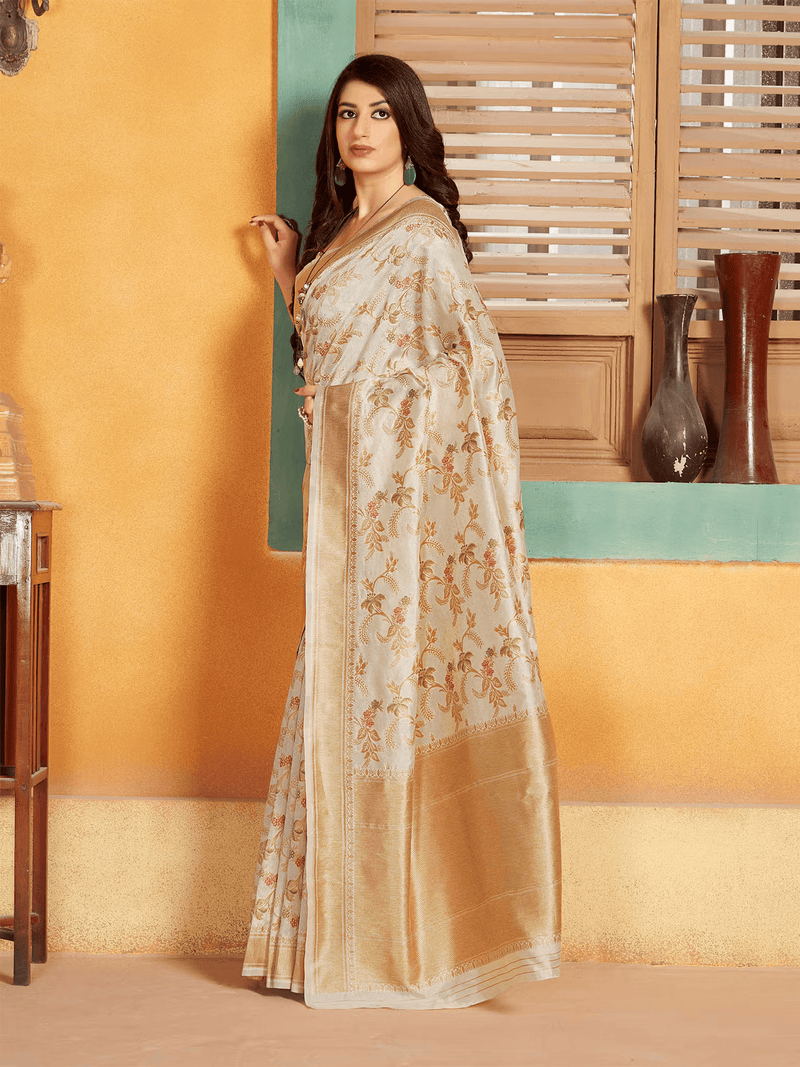 Aromie White Banarasi Silk Saree Canada - Elegant Fashion
