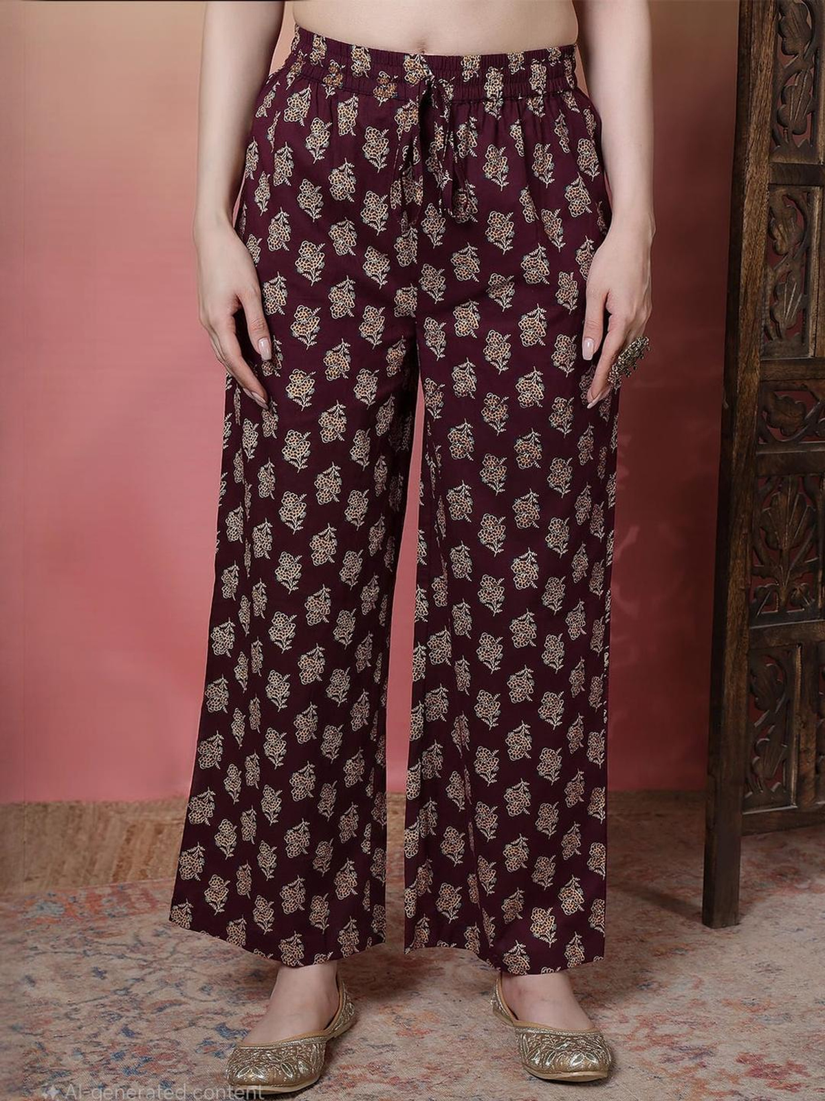 Wine printed Anarkali kurta set in soft fabric, featuring a detailed front view, perfect for festive occasions