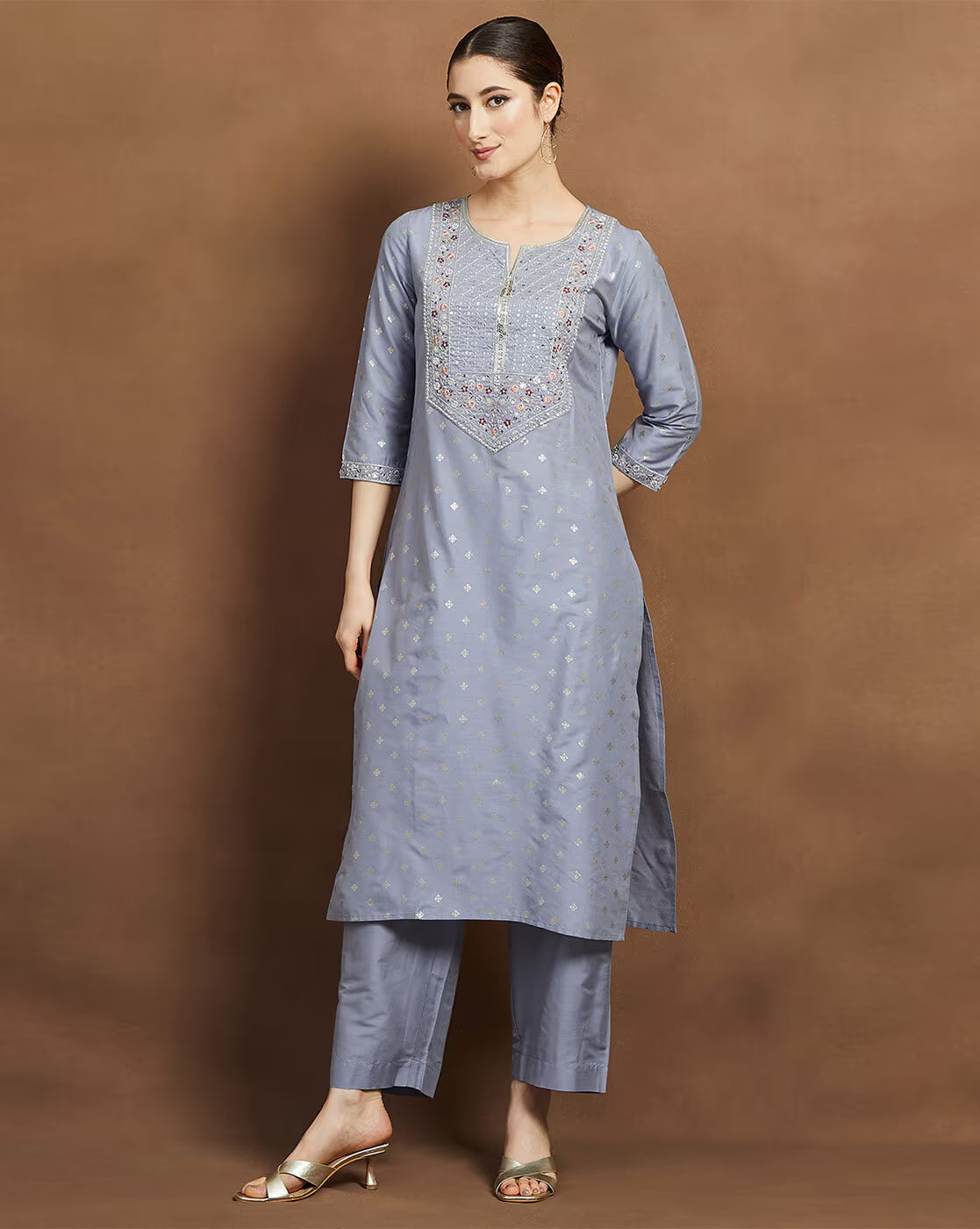 AROMIE women embroidery kurta set Canada in light blue with detailed embellishments and matching pants
