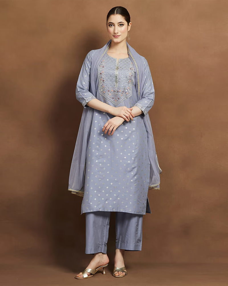 Elegant women embroidery kurta set Canada in light blue featuring intricate detailing and matching dupatta