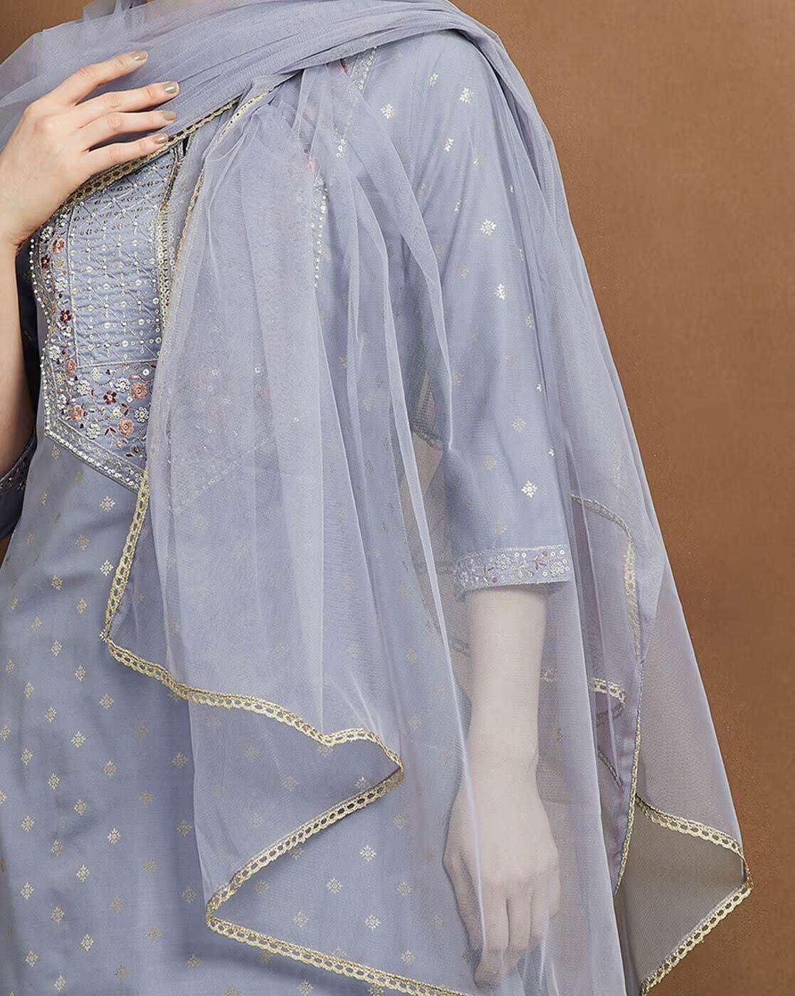 Elegant women embroidery kurta set Canada in light blue with sheer dupatta and intricate detailing