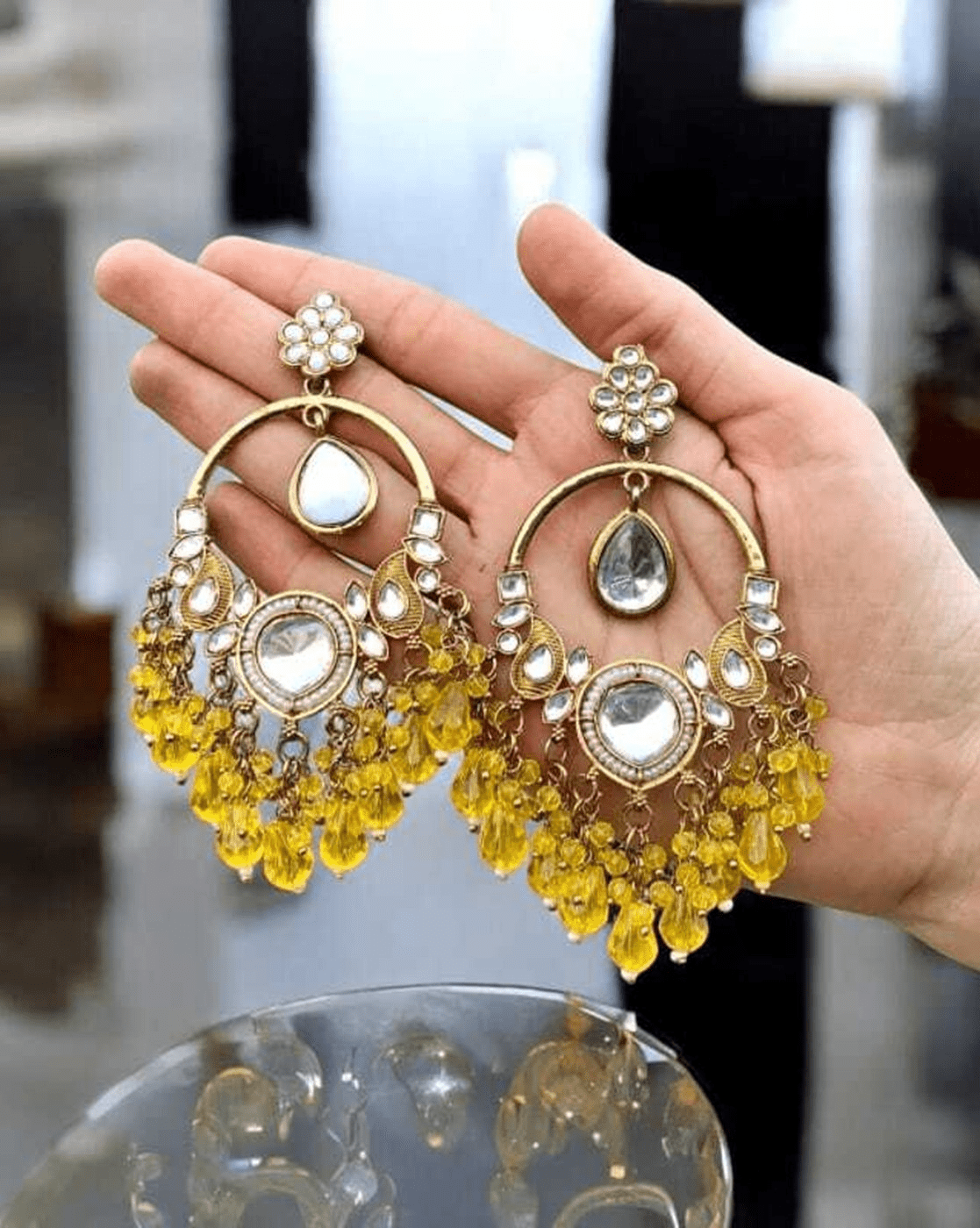 Women Gold - Plated Kundan - Studded Dangler Earrings - aromie