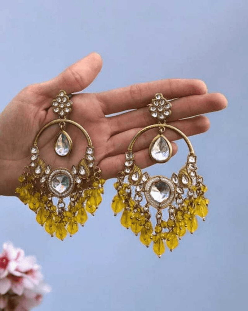 Women Gold - Plated Kundan - Studded Dangler Earrings - aromie