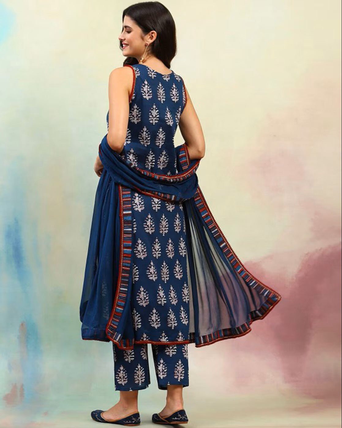 Women Printed Straight Kurta Set with Cotton Pants & Mulmul Dupatta – Comfortable Party Wear - aromie