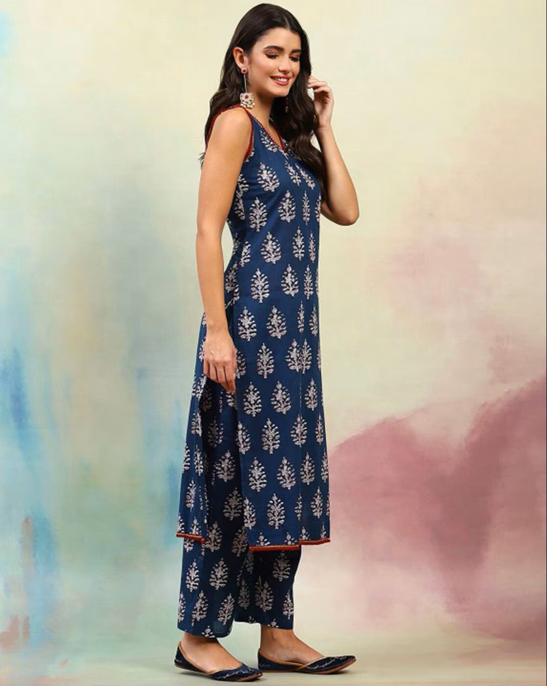 Women Printed Straight Kurta Set with Cotton Pants & Mulmul Dupatta – Comfortable Party Wear - aromie