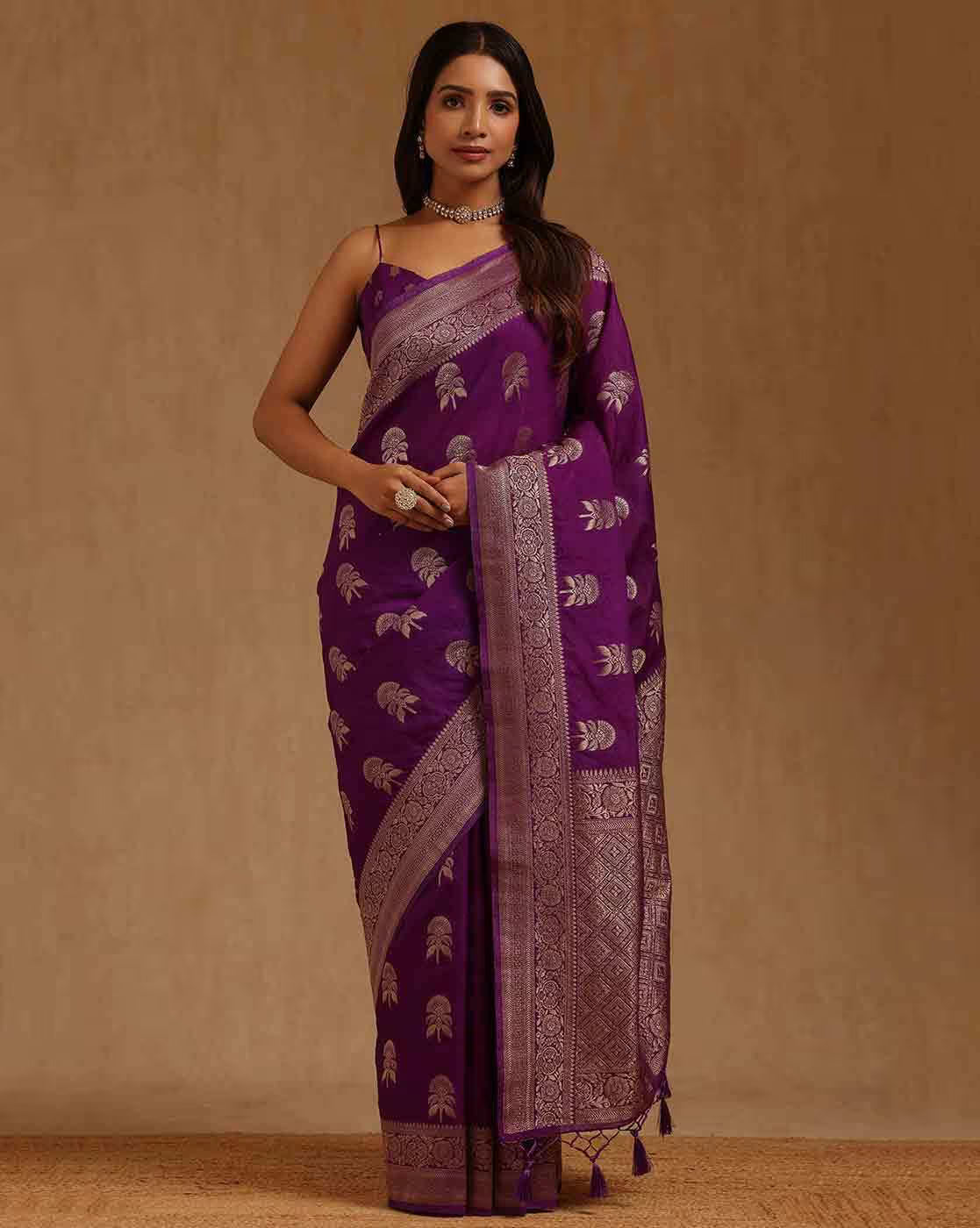 Aromie women sequin saree in rich purple with elegant detailing, perfect for weddings and festive occasions in Canada.