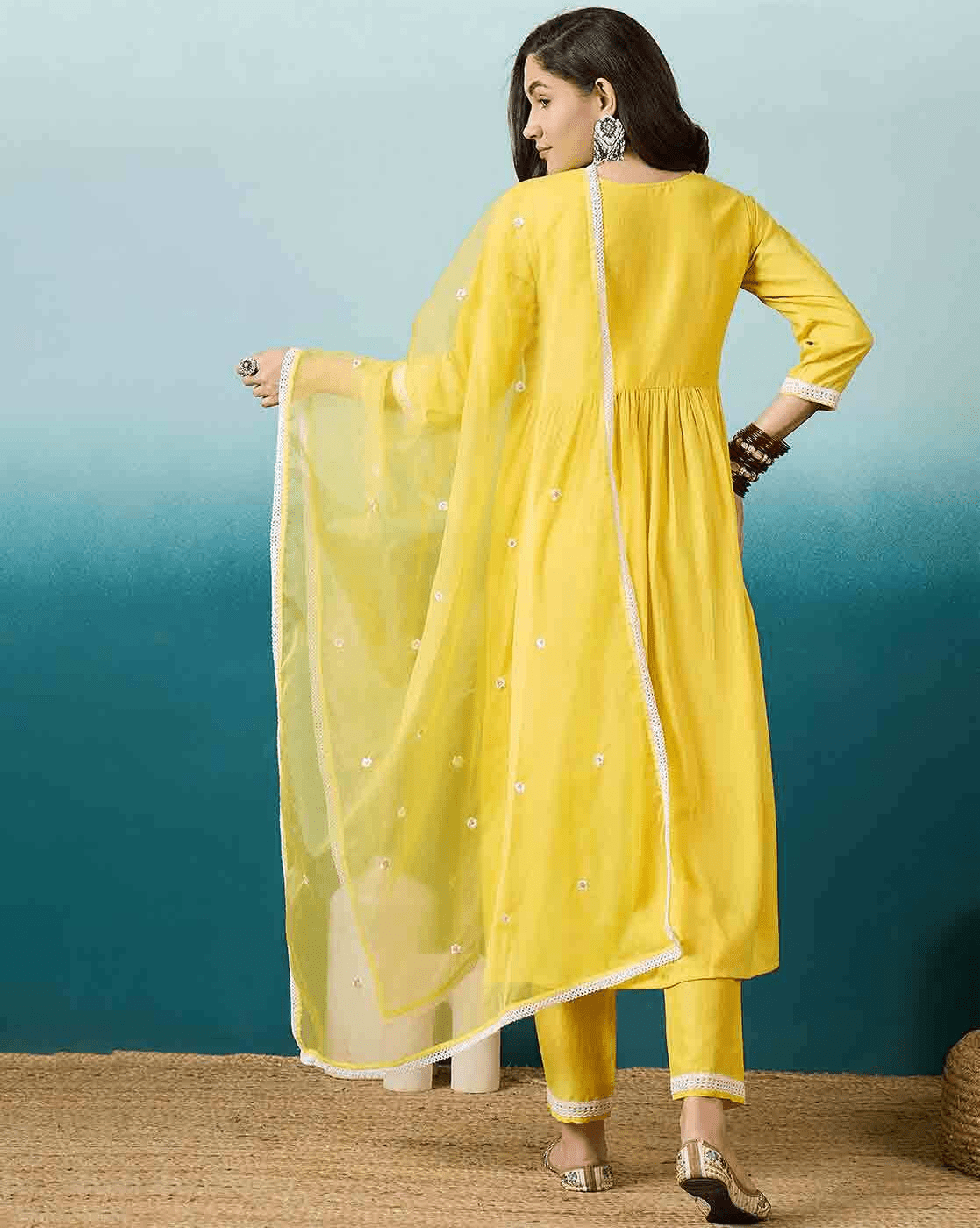 Silk Blend Kurta Set for Women - 3 Piece Design