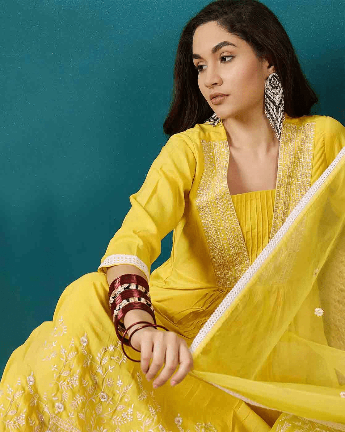 Silk Blend Kurta Set for Women - 3 Piece Design
