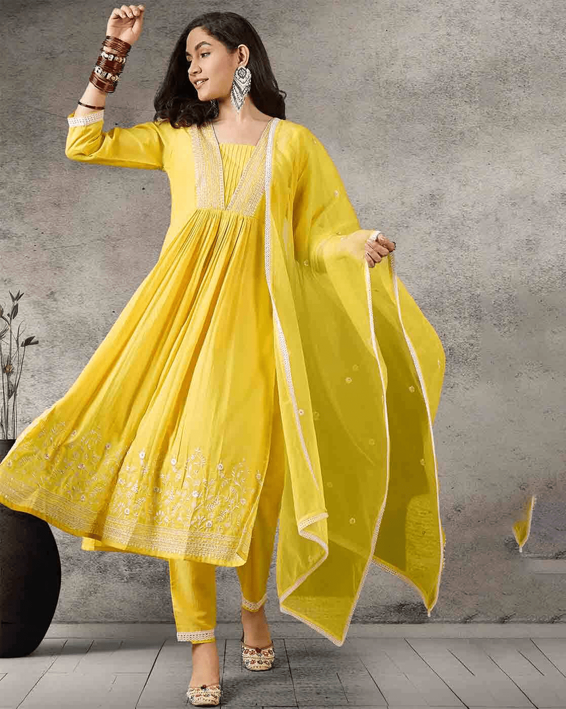 Silk Blend Kurta Set for Women - 3 Piece Design